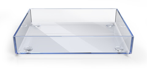 Clear acrylic display tray. 3d illustration on white background