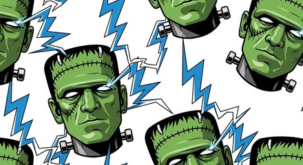 Frankenstein Monster Head Pattern with Lightning Bolts.