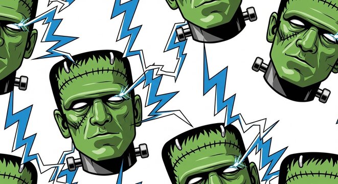 Frankenstein Monster Head Pattern with Lightning Bolts.
