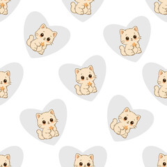 Obraz premium Cartoon funny cat with star, Cute kitty with star on grey heart background