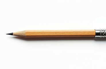 Fototapeta premium Close up shot of carpenter pencil isolated on white surface. Wooden pencil for sketching or drawing. Office stationery and woodworking instrument concept with graphite lead tip.