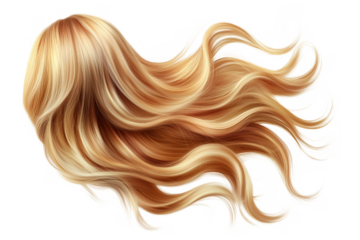 Blonde wavy hair strands isolated on a transparent background