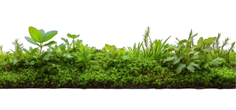 Moss and plant ground cover on transparent background lush green growth ecology
