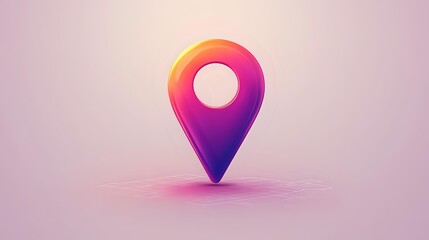 Fototapeta premium Gradient colored location pin marker floating on pink background with soft shadow effect and modern minimalist design style.