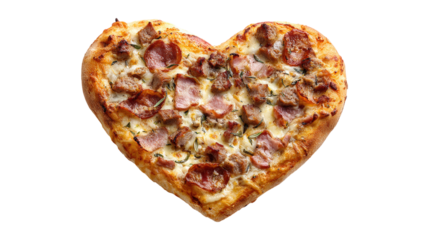 Delicious Meaty Pizza Heart With Smoked Beef isolated on a white background