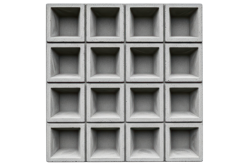 Square concrete breeze block with a geometric grid pattern isolated with transparent background