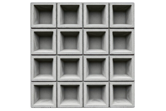 Square concrete breeze block with a geometric grid pattern isolated with transparent background