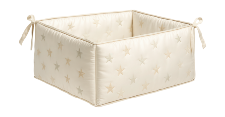 Embroidered star silk crib bumper for a luxurious nursery in a private home.