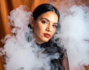 Woman in smoke, studio portrait