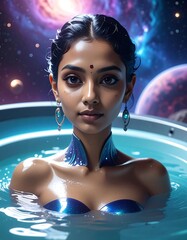 Woman in space, celestial bath