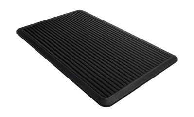 Cushioned ribbed floor mat for industrial workshop use.