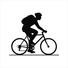 Silhouette of a cyclist riding a bicycle with a backpack active lifestyle and sport concept