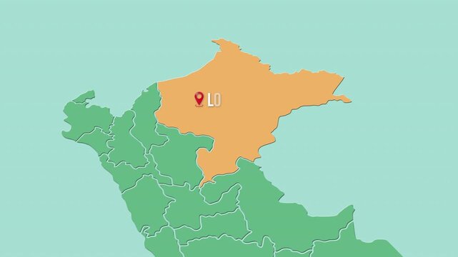 Mapa de Per&uacute; con divisi&oacute;n pol&iacute;tica resaltando el departamento de Loreto