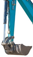 bucket of a modern excavator on a white