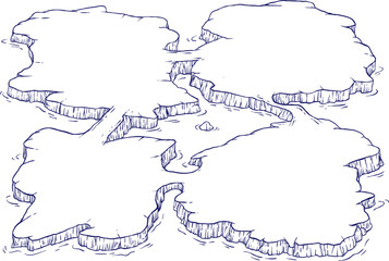 Hand draw ground landscape platform or islands with bridges in cartoon doodle sketch style. Isometric vector illustration for adventure game.