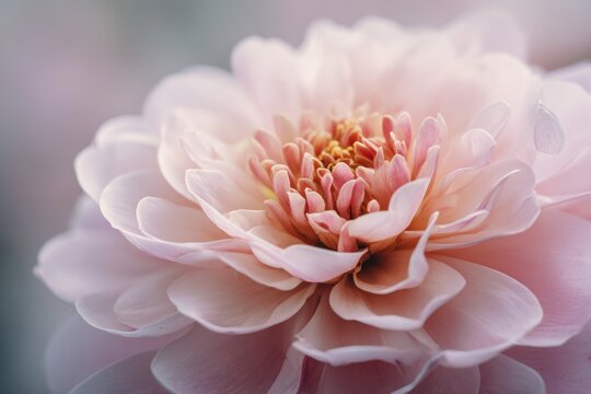 close-up of a blooming pink peony with soft pastel petals, macro floral detail, intimate bloom for florists, wedding planners, and design studios - concept of floristry, wedding, design