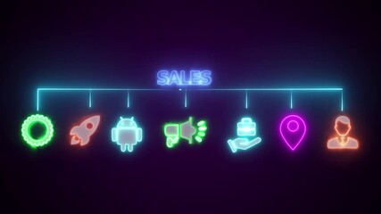 Digital online marketing concept. Marketing strategy planning and global network connection. Glowing neon line of sales icon concept isolated on transparent background. - Powered by Adobe