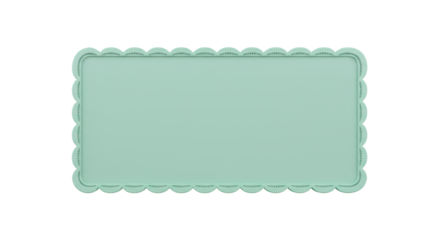 A pastel mint green rectangular template with a darker scalloped border, floating against a transparent background with ample copy space, minimalist graphic design concept