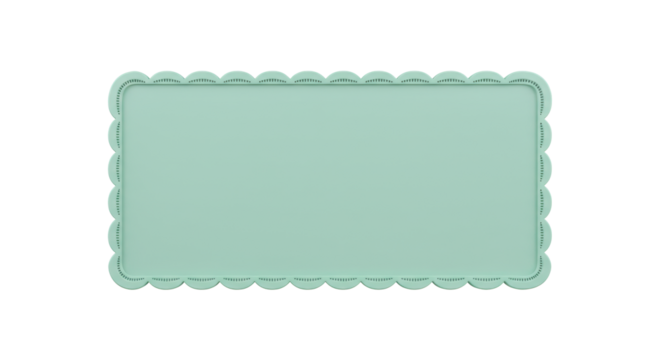 A pastel mint green rectangular template with a darker scalloped border, floating against a transparent background with ample copy space, minimalist graphic design concept