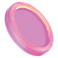 3d coin vector illustration. Sleek icon glows pink and yellow. 