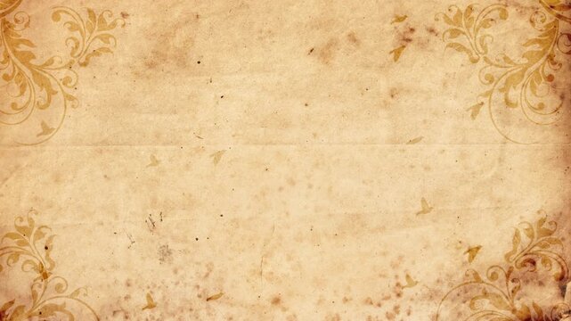 Looping vintage paper background with bird silhouettes and patterns in sepia tones. For text and information overlay.