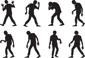 Collection of eight silhouette figures representing zombies in various poses and movements