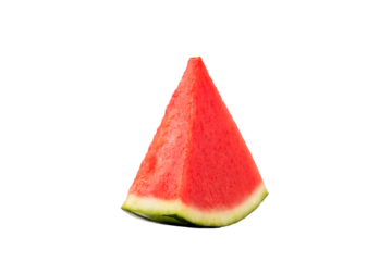 A single triangular slice of watermelon with rind on a black background view on transparent background