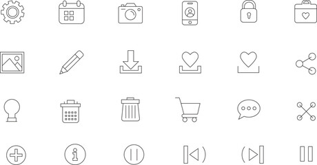 Minimalist Line Icons Set for UI UX Design – Editable Vector Symbols for Web, App, and Interface Elements