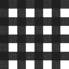 Seamless modern gingham pattern. Repeating checkered vector print with textured black lines on a white background. Apparel crisscross textile pattern.
