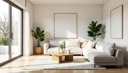 Serene Minimalist Living Room Neutral Tones & Natural Light Create a Calm, Peaceful Atmosphere Perfect for Home Decor and Design Blogs