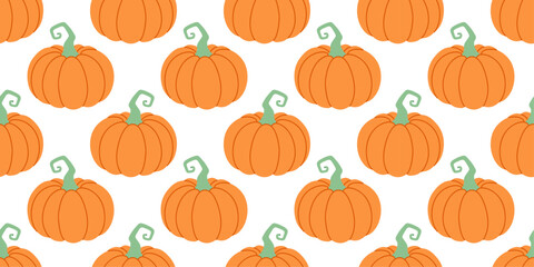 Autumn Pumpkins Pattern. Hand drawn trendy flat style. Thanksgiving Autumn vegetable harvest background. Cute Orange pumpkin. Seasonal pattern for cover packaging card. Vector illustration