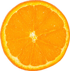 A close up of a vibrant orange fruit slice against a dark background, isolated on transparent background