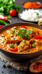Hearty chicken dish with rice, chilies, herbs. and spices