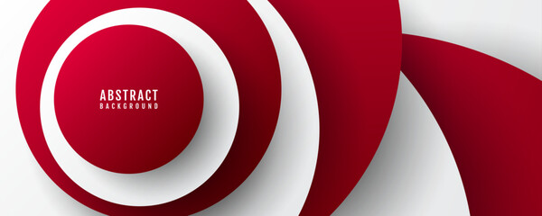 3D red white abstract background overlap layer on bright space with circles effect decoration. Modern graphic design element cutout style concept for web banner, art, flyer, card, or brochure cover