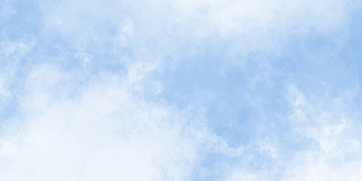  Grunge smooth light sky blue calming image of white clouds in a lavender sky evokes a sense of peace and tranquility,  artistic watercolor painting style clouds background.	