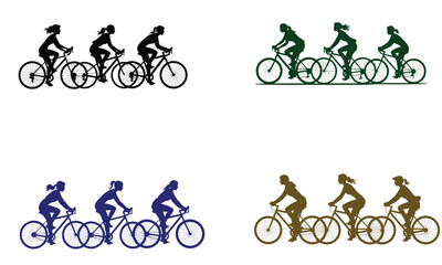 Obraz premium Women riding bicycles in colorful silhouette illustration