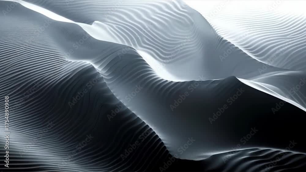 Wall mural abstract wavy shapes with smooth transitions of light and shadow, creating a sense of movement and d