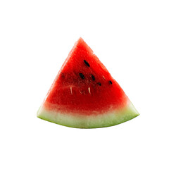 A single slice of watermelon with seeds on a black background close up view on transparent background