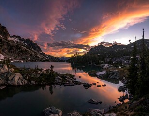 Serene mountain lake at sunset (1)