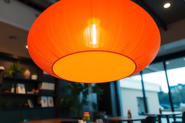 Generative AI modern pendant lamp with warm orange glow.
