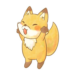 Watercolor Cute Fox raising his hand  Illustration / 両手を上げるかわいい水彩風のキツネのイラスト