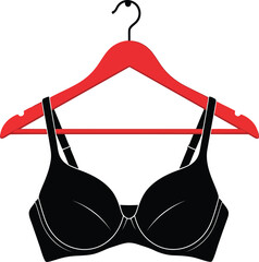 Elegant black bra fashion apparel on red hanger vector