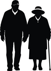 Senior couple holding hands walking together elegant silhouette vector