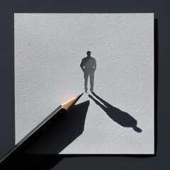 Creative Shadow Art of a Man's Silhouette Created by a Pencil on White Paper Surface