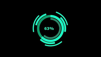loading circle animation showing 100 percent progress indicator on black background in modern ui technology design