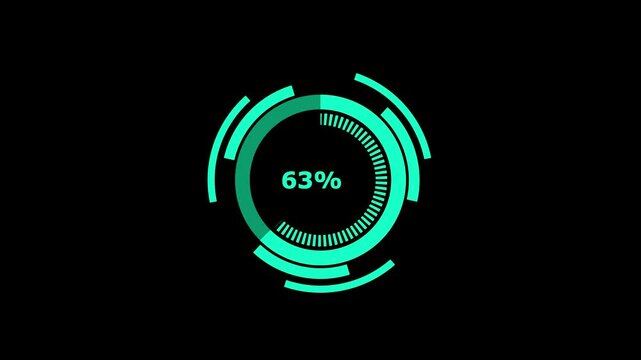 loading circle animation showing 100 percent progress indicator on black background in modern ui technology design