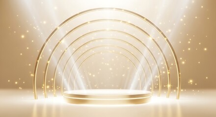 Obraz premium Elegant golden podium with spotlight for product display isolated on white background