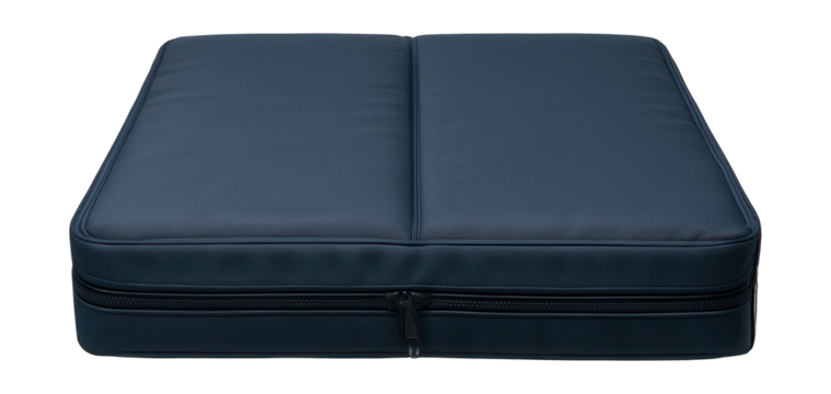 A foldable pet mattress with a sturdy nylon cover, perfect for weekend getaways.