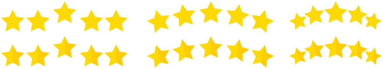 Five stars customer product review icon set. Five stars rating. Yellow 5 star flat icon for apps and websites.