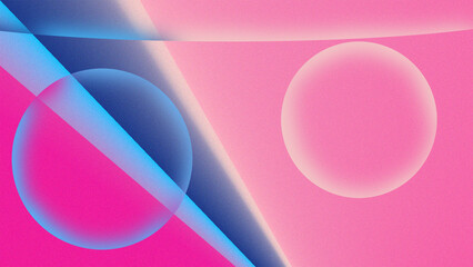 Abstract geometric shapes and circles in vibrant pink and blue hues with soft light gradients and subtle transparency effects